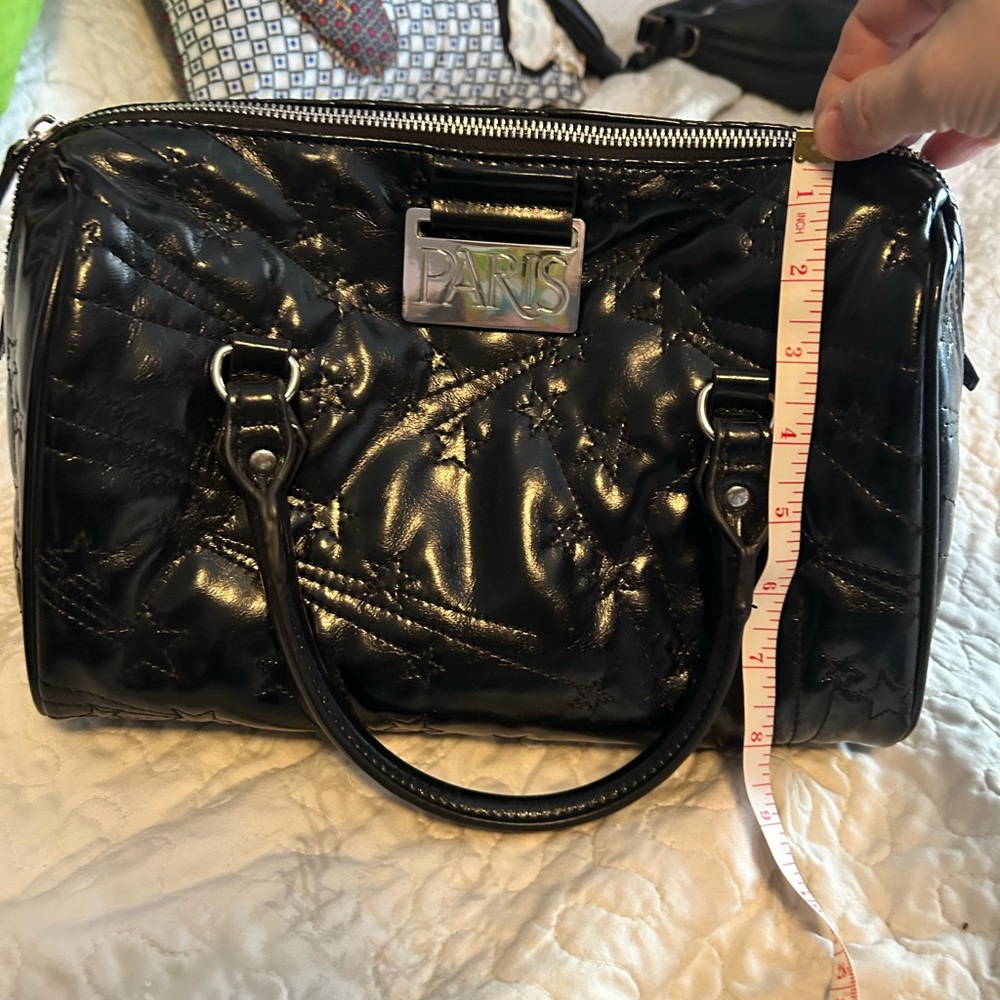 Paris Hilton Shiny Black Quilted Satchel